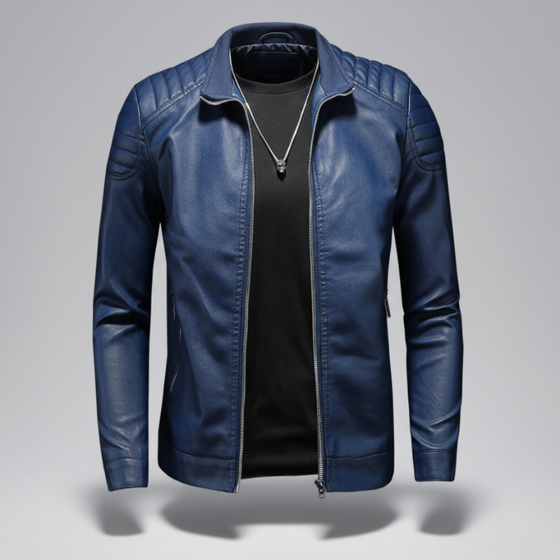 Men’s Leather Motorcycle Jacket Thin Coat - Blue / 2XL