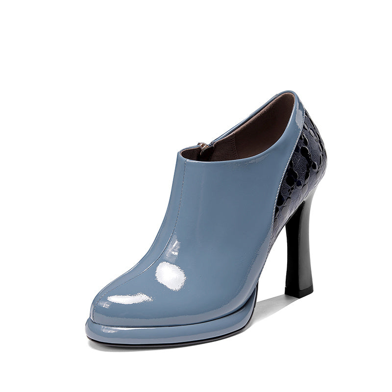 Spring And Autumn French Leather Waterproof Burgundy High Heels - Blue / 34