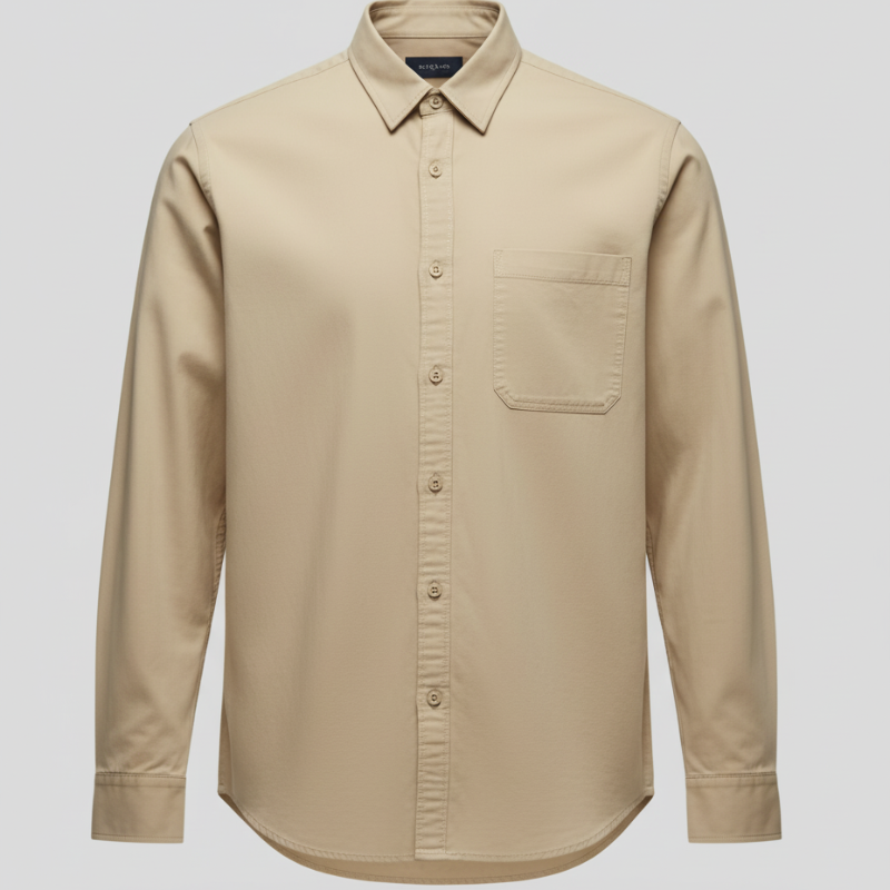 Men’s Long Sleeve Simple Korean Casual Loose Shirt - Khaki / M