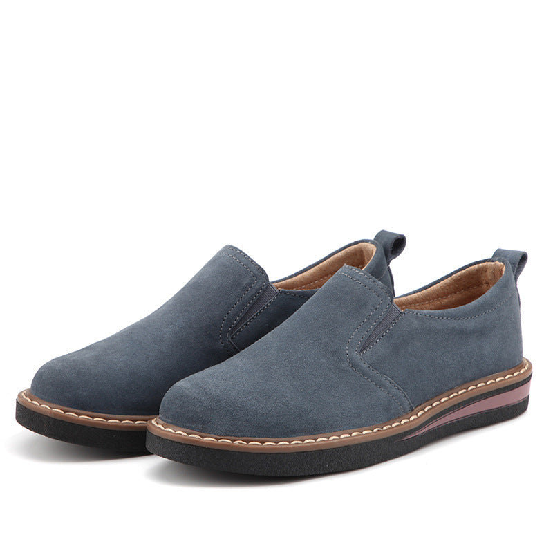 British Style Leather Shoes Women’s Flat Bottom Pumps One Pedal Loafer - Gray / 35