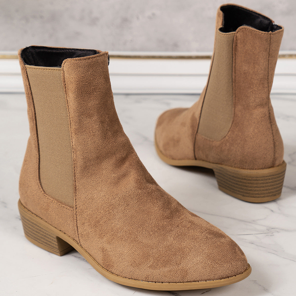 British Style Plus Size Thin Mid-calf Length Boots - Khaki / 36