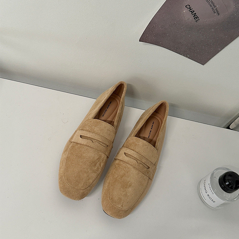 Flat Shoes Matte Fashion Comfortable And Non-slip One Pedal Loafer - Apricot / 35