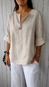 Loose Fashion Button V-Neck Top for Women - Paternora