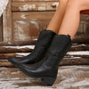 Female Mid-calf Length Solid Color Pointed Chunky Heel Martin Boots - Paternora