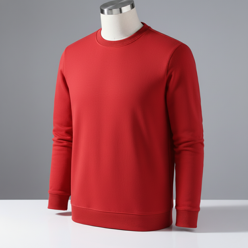 Men’s Fashionable Round Neck Long Sleeve Fleece Sweatshirt - Red / S - 7