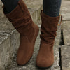 Large Size Flat Bottom Women Buskin Suede Stitching Women Round-toe Boots - Paternora