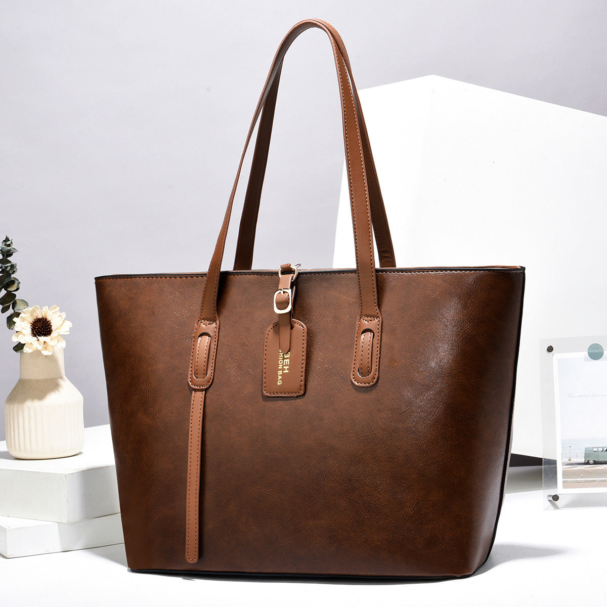 Leather Pattern Shoulder Messenger Bag Versatile High Quality Handbag - Dark Coffee / 32x13x27cm