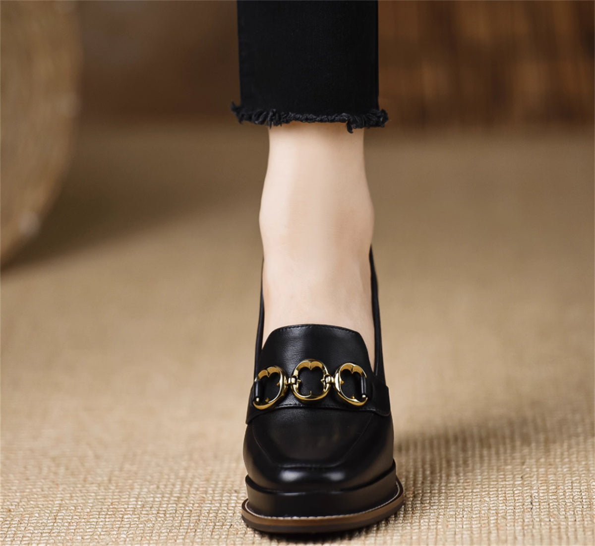 Women’s Brown Thick-heeled Sheepskin Shoes