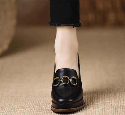 Women’s Brown Thick-heeled Sheepskin Shoes