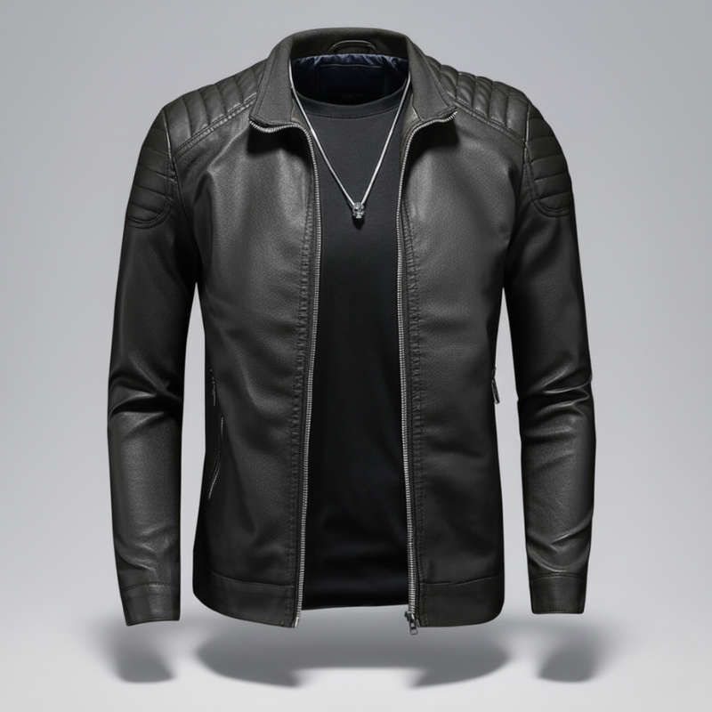 Men’s Leather Motorcycle Jacket Thin Coat - Black / 2XL