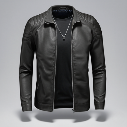 Men’s Leather Motorcycle Jacket Thin Coat - Black / 2XL