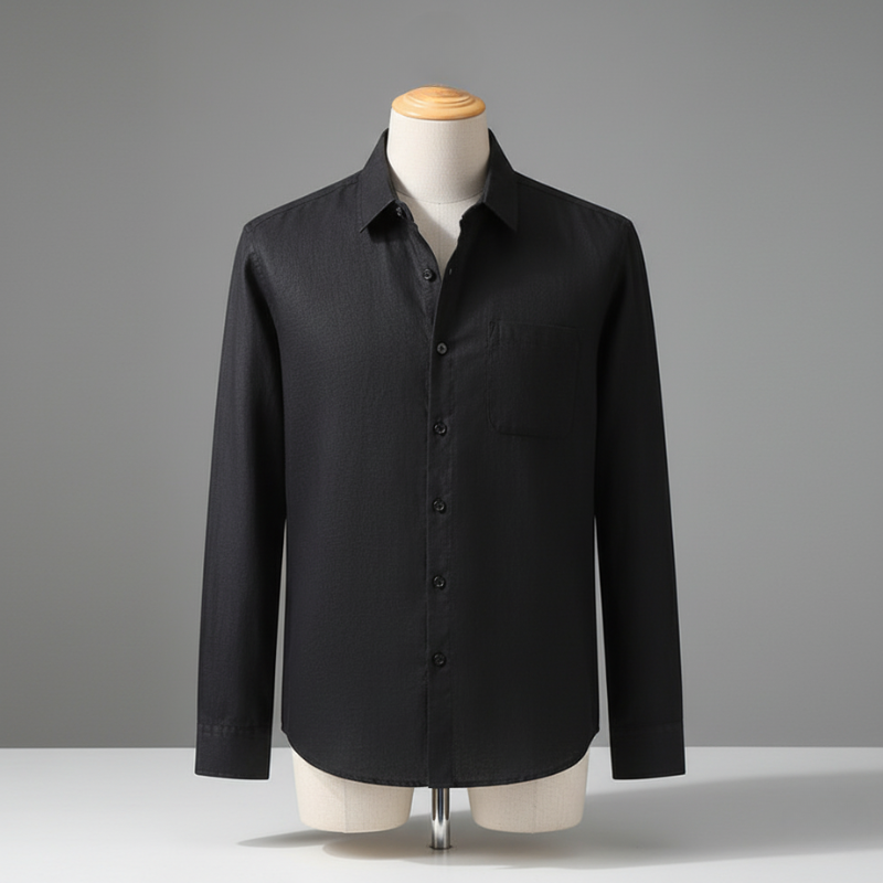 Linen Long Sleeve Loose Sun Protection Linen Shirt - Black / S