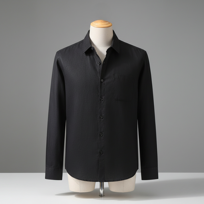 Linen Long Sleeve Loose Sun Protection Linen Shirt - Black / S
