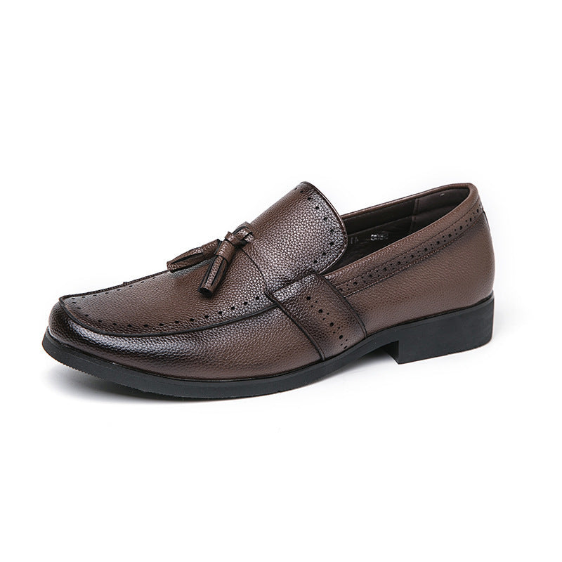 Men’s Loafer Tassel Slip-on Business Casual Round Toe Leather Shoes - Brown / 38