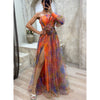 Tie-dye Off-Shoulder Slit Maxi Dress - Paternora