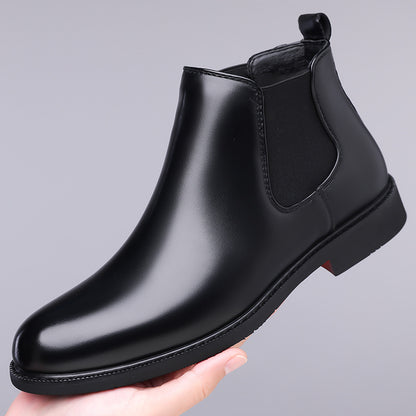 Men’s Retro PU Leather Chelsea Boots | Waterproof Slip-On Ankle Boot for Outdoor Wear - Black Plus Velvet Style / 38