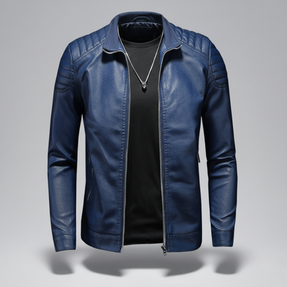 Men’s Leather Motorcycle Jacket Thin Coat - Blue / 2XL