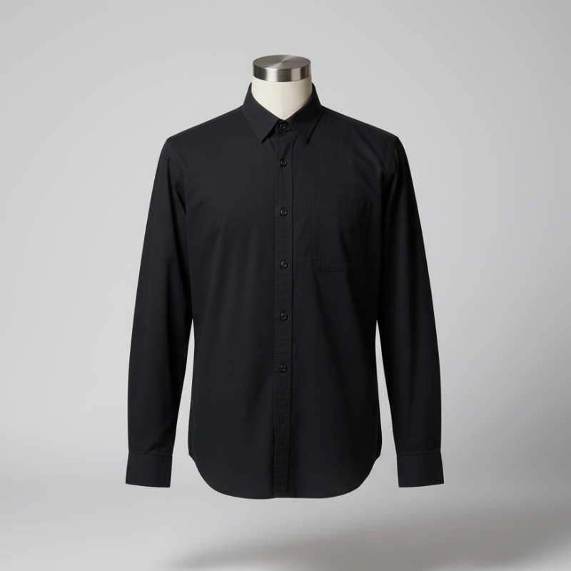 Men’s Long Sleeve Simple Korean Casual Loose Shirt - Black / M