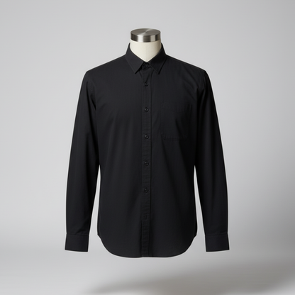 Men’s Long Sleeve Simple Korean Casual Loose Shirt - Black / M