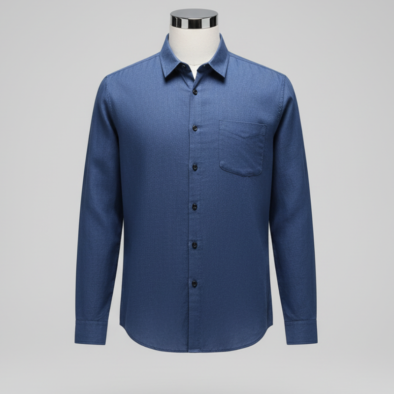Linen Shirt Men’s Long Sleeve Loose Thin Casual - Light Sapphire Blue / S