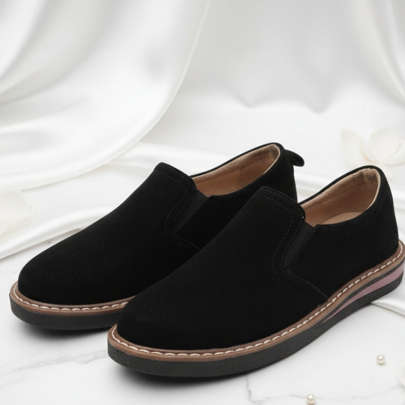 British Style Leather Shoes Women’s Flat Bottom Pumps One Pedal Loafer - Black / 35