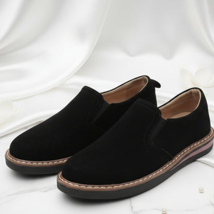 British Style Leather Shoes Women’s Flat Bottom Pumps One Pedal Loafer - Black / 35