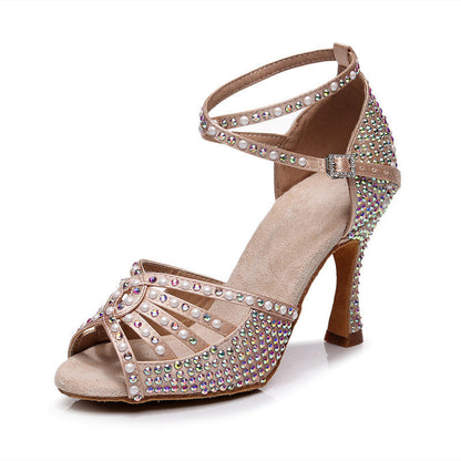Women’s Hot Rhinestone Latin Dance High Heel Shoes Soft Bottom Rhinestone