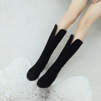 Women’s New Leather Scrub Thick Heel High Boots