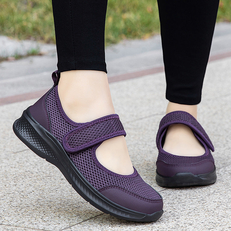 Low-top Thick Bottom Hollow Buckle Casual Mesh Shoes For The Old - Paternora