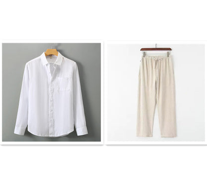 Summer New Casual Linen Shirt Men’s Loose Standing Collar - White Beige / 3XL