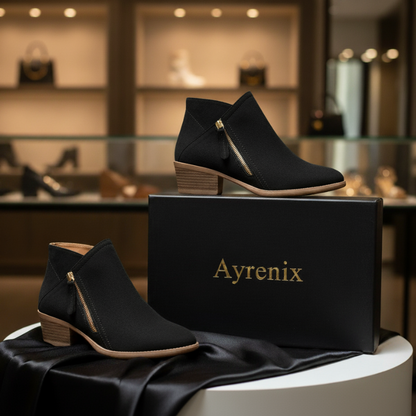 Women’s Suede pointed thick heel boots - Black / 35