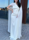 White Satin One - Shoulder Maxi Dress With Flowing Chiffon Cape