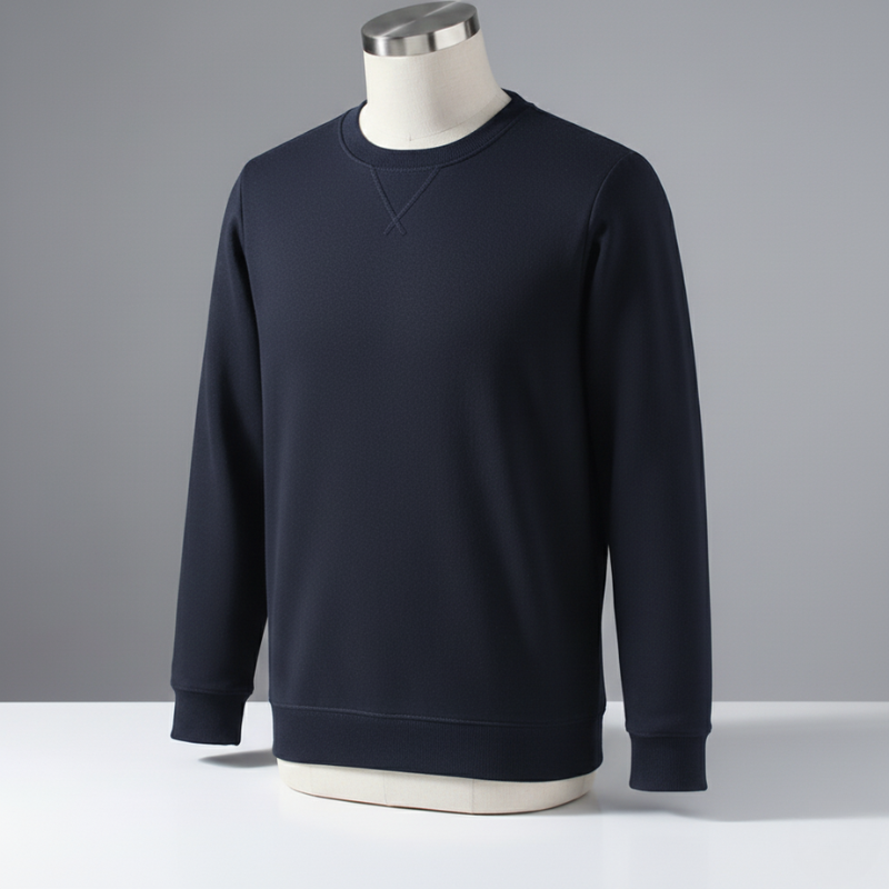 Unisex Heavy Fleece Crewneck Sweatshirt | Classic V-Stitch Pullover for Men & Women - Navy Blue / S