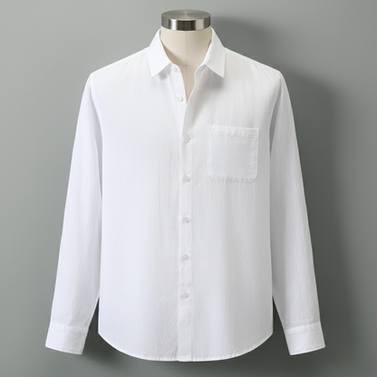 Linen Shirt Men’s Long Sleeve Loose Thin Casual - White / S