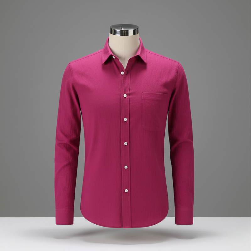Men’s Slim Fit Linen Cotton Shirt | Lightweight Casual Button-Down for Summer - Rose Red / S