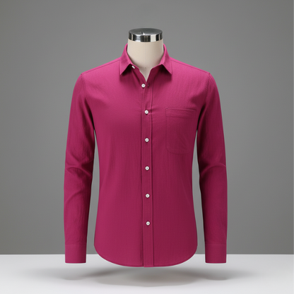Men’s Slim Fit Linen Cotton Shirt | Lightweight Casual Button-Down for Summer - Rose Red / S