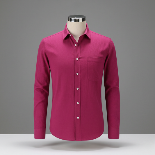 Men’s Slim Fit Linen Cotton Shirt | Lightweight Casual Button-Down for Summer - Rose Red / S