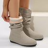 Large Size Flat Bottom Women Buskin Suede Stitching Women Round-toe Boots - Paternora