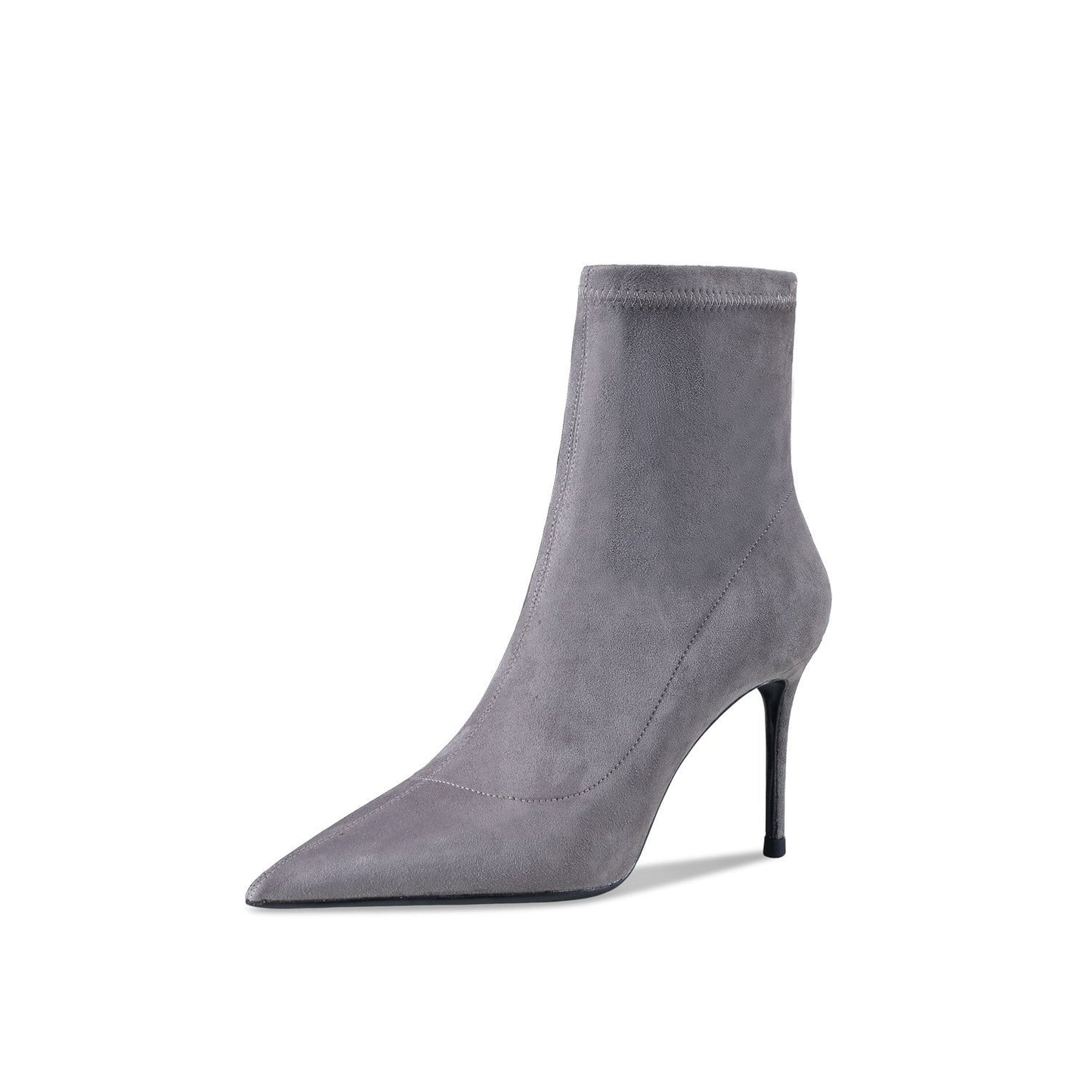 Women’s Leather Suede Stretch High Heel Booties - Grey / 6cm / 33