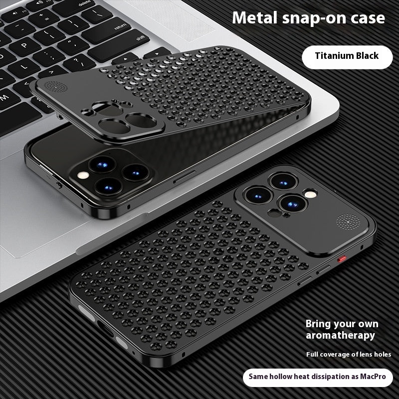 Applicable To Iphone15 Phone Case New Spring Fastener Aromatherapy Heat Dissipation Aluminum Alloy Case
