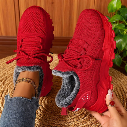 Increased Shallow Mouth Lace-up Lightweight Sneakers - Red / 36