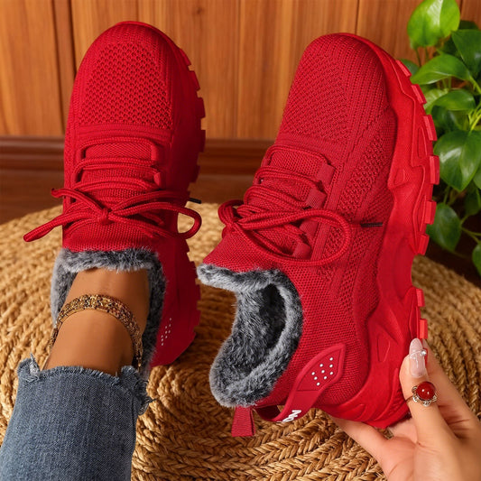 Increased Shallow Mouth Lace-up Lightweight Sneakers - Red / 36