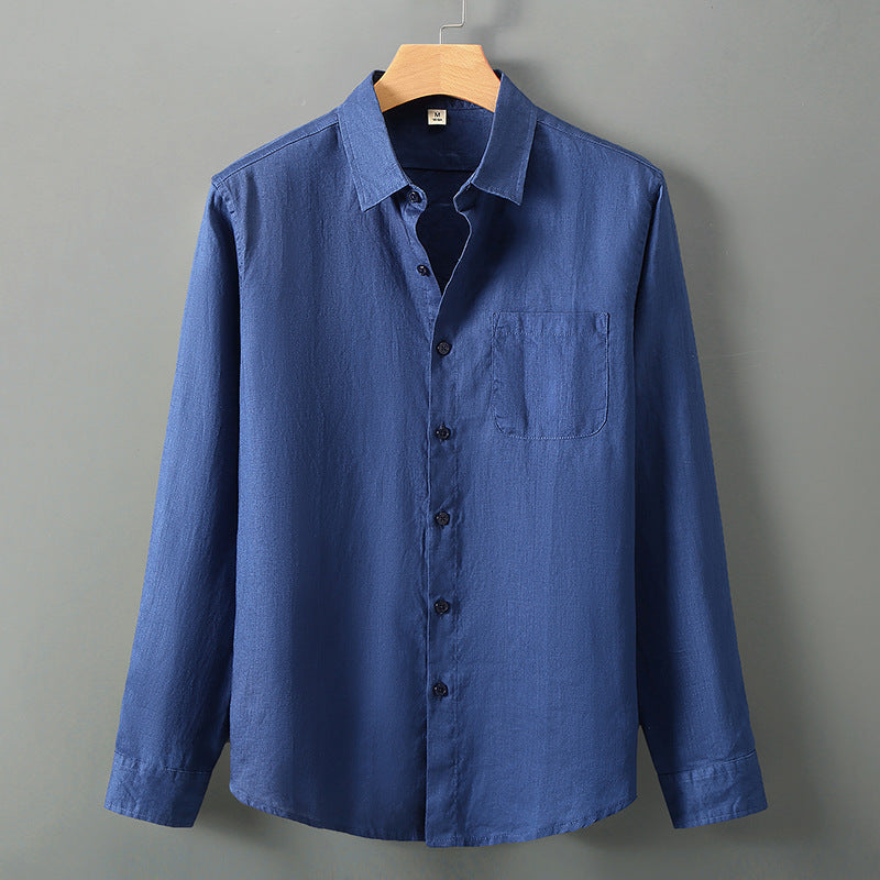 Summer New Casual Linen Shirt Men’s Loose Standing Collar - Blue top / 3XL
