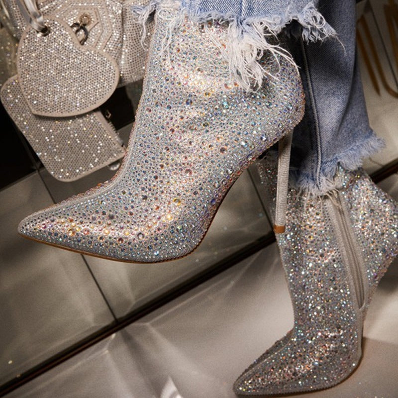 Fashion Runway Stiletto Heel Ankle Boots Hot Drilling - Style 1 / 35