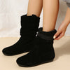 Large Size Flat Bottom Women Buskin Suede Stitching Women Round-toe Boots - Paternora