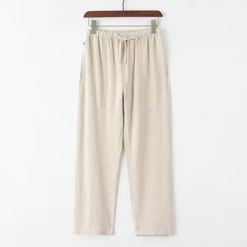 Summer New Casual Linen Shirt Men’s Loose Standing Collar - Beige pants / M