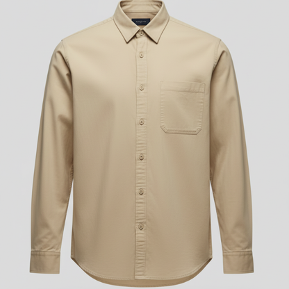 Men’s Long Sleeve Simple Korean Casual Loose Shirt - Khaki / M