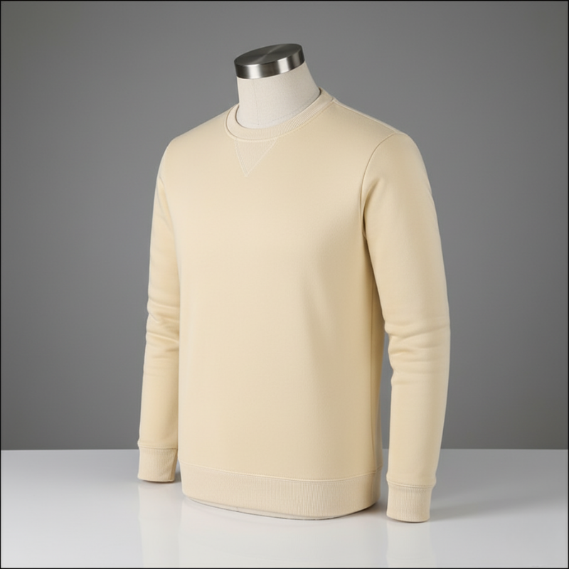 Men’s Fashionable Round Neck Long Sleeve Fleece Sweatshirt - Khaki / S - 7