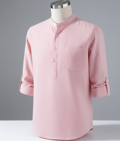 Enlision Men’s Linen Solid Henley Shirts Casual Long Sleeve Summer Mao Classic Beach Shirt - Pink red / 2XL