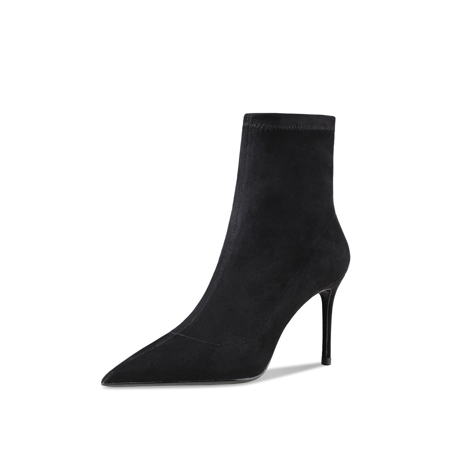 Women’s Leather Suede Stretch High Heel Booties - Black / 6cm / 33
